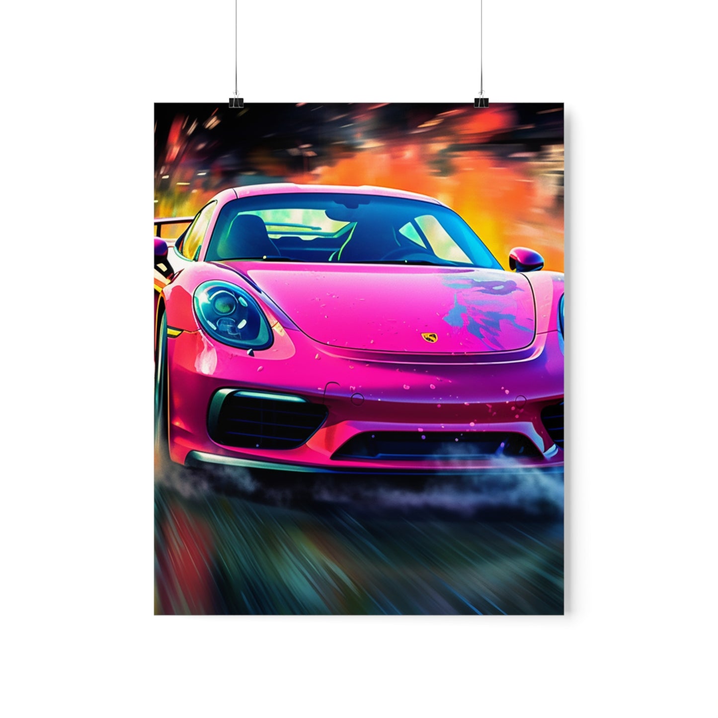 Premium Matte Vertical Posters Pink Porsche water fusion 4