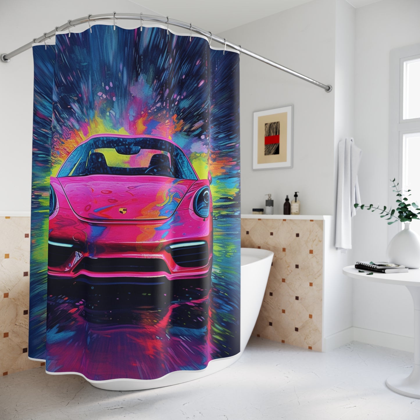 Polyester Shower Curtain Pink Porsche water fusion 3