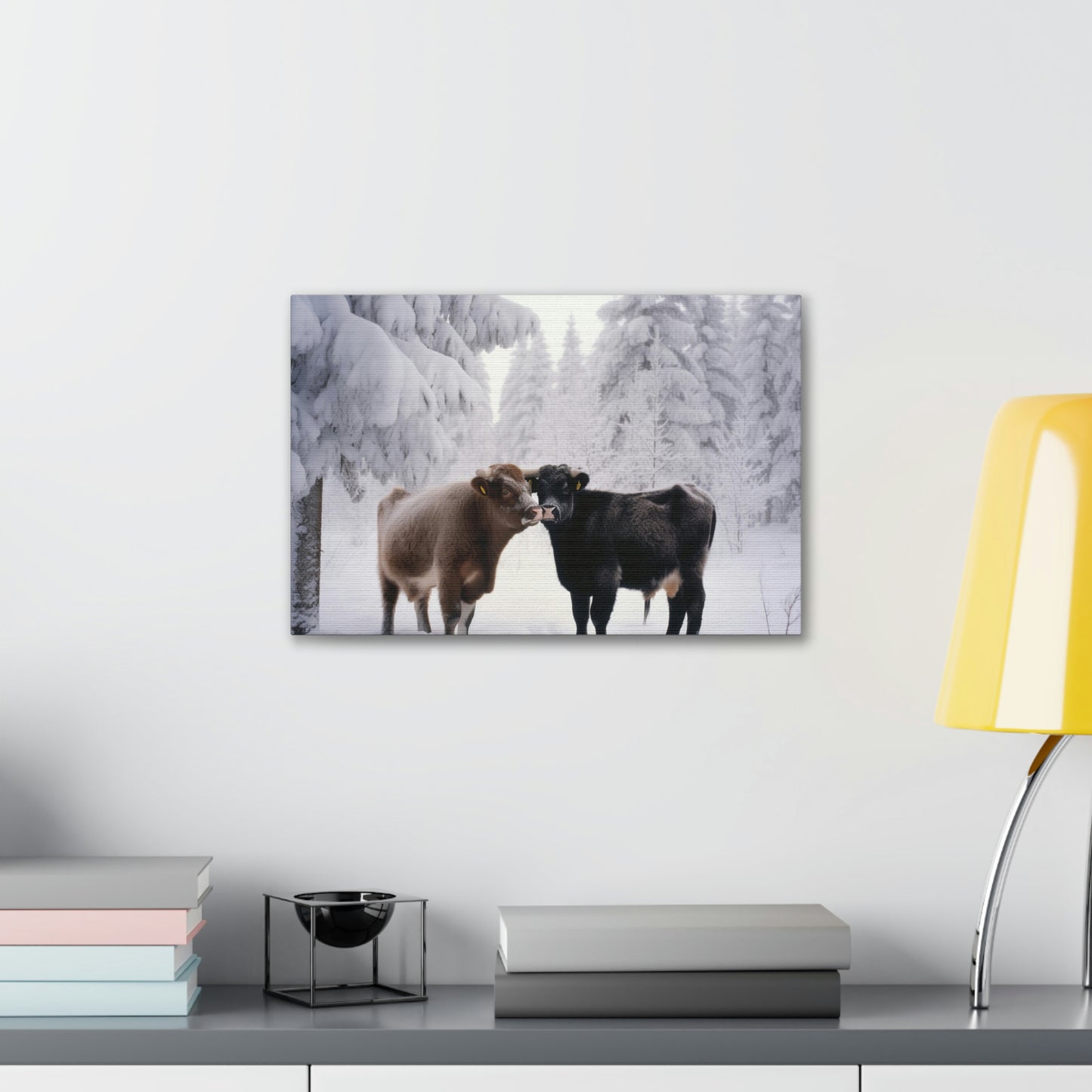 Canvas Gallery Wraps Long Haired Cow snow 3