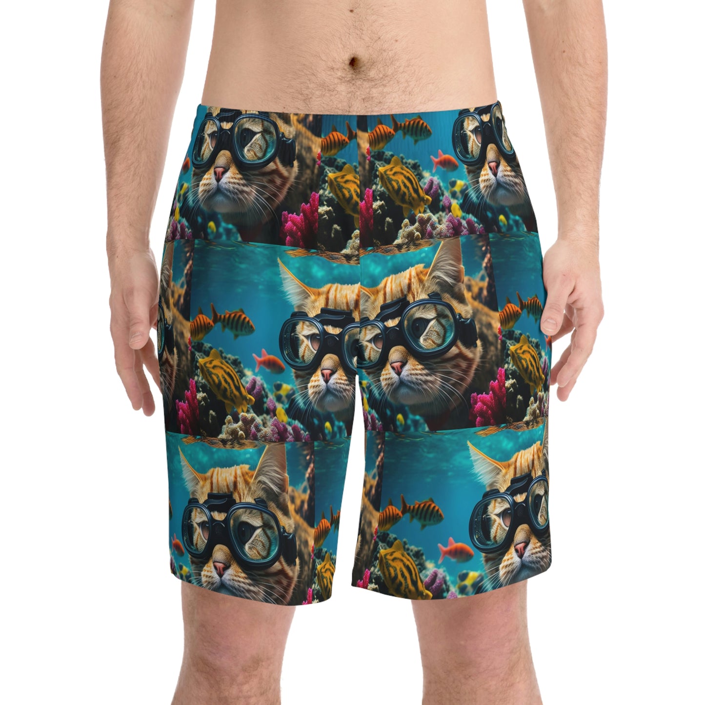 Men's Elastic Beach Shorts (AOP) scuba cat 3