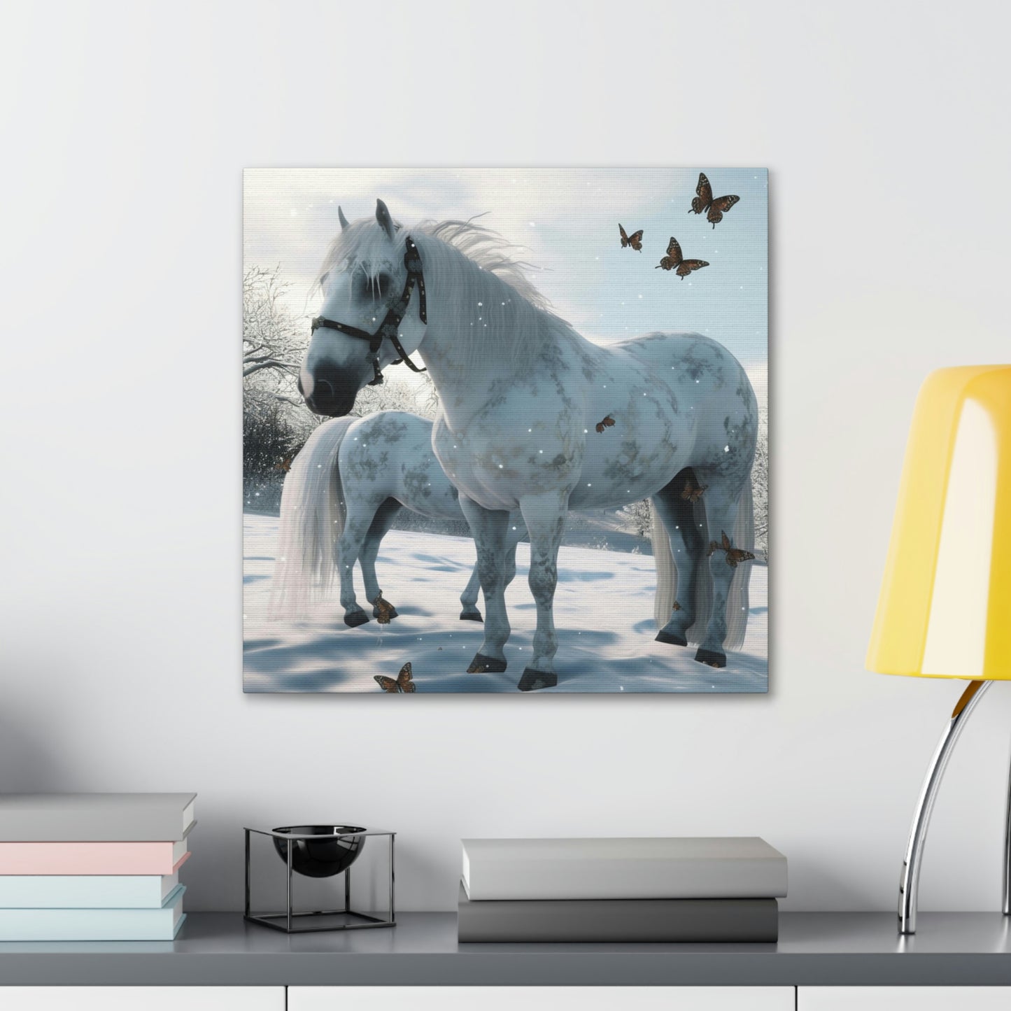 Canvas Gallery Wraps Butterfly Snow Horses 1