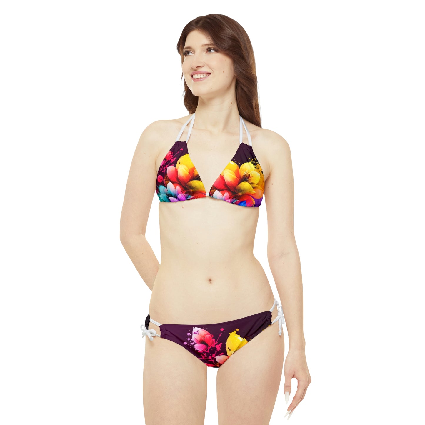 Strappy Bikini Set (AOP) Bright Spring Flowers 3