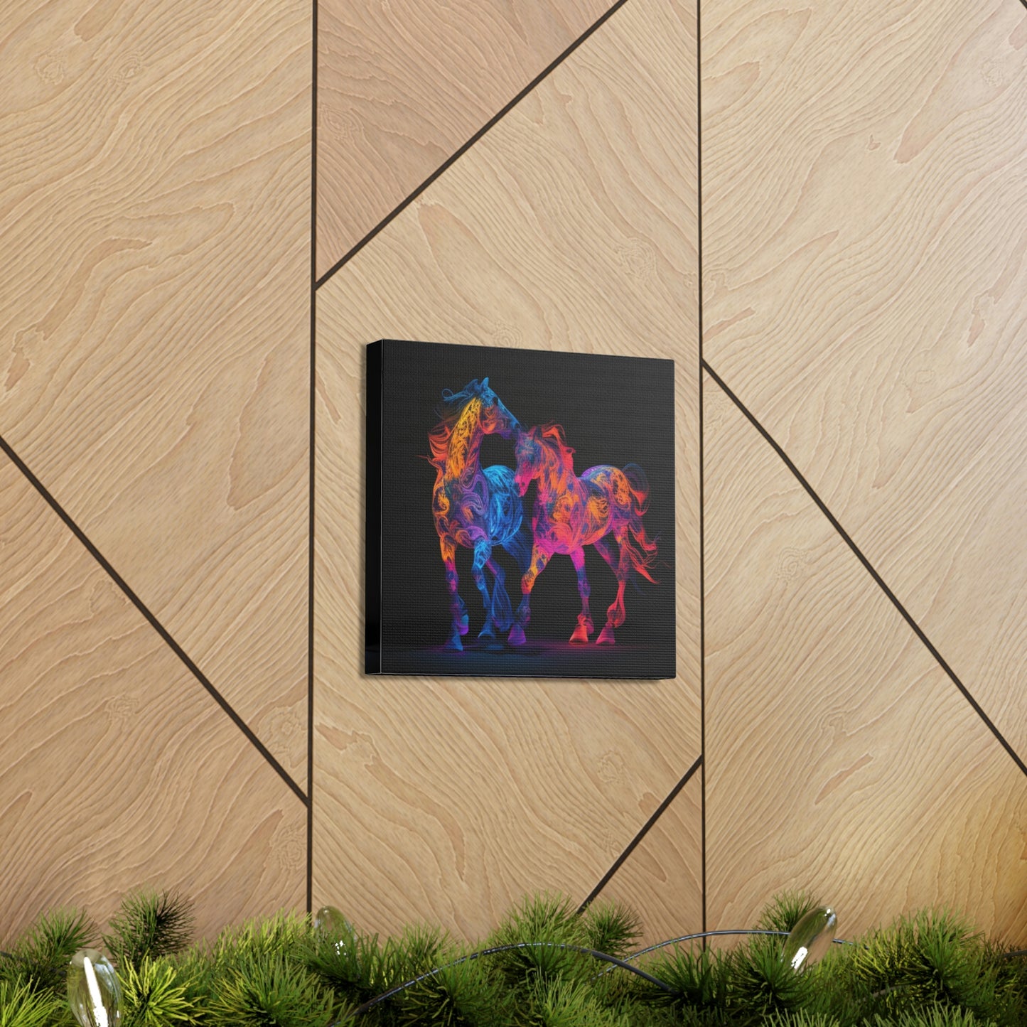 Canvas Gallery Wraps Two Neon Horses 1