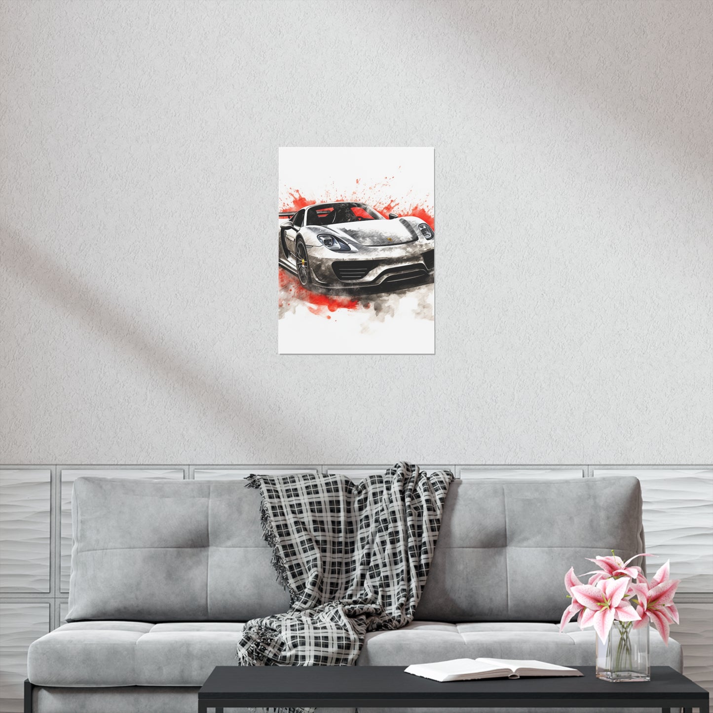 Premium Matte Vertical Posters 918 Spyder white background driving fast with water splashing 4