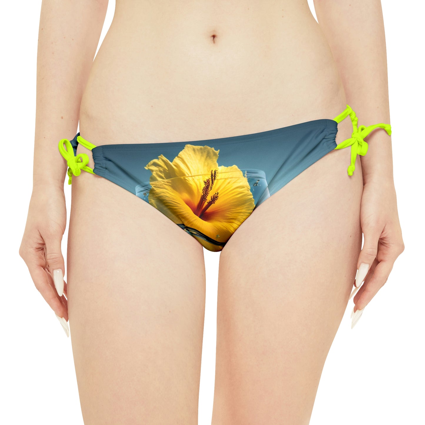 Strappy Bikini Set (AOP) Yellow Hibiscus Glass 4