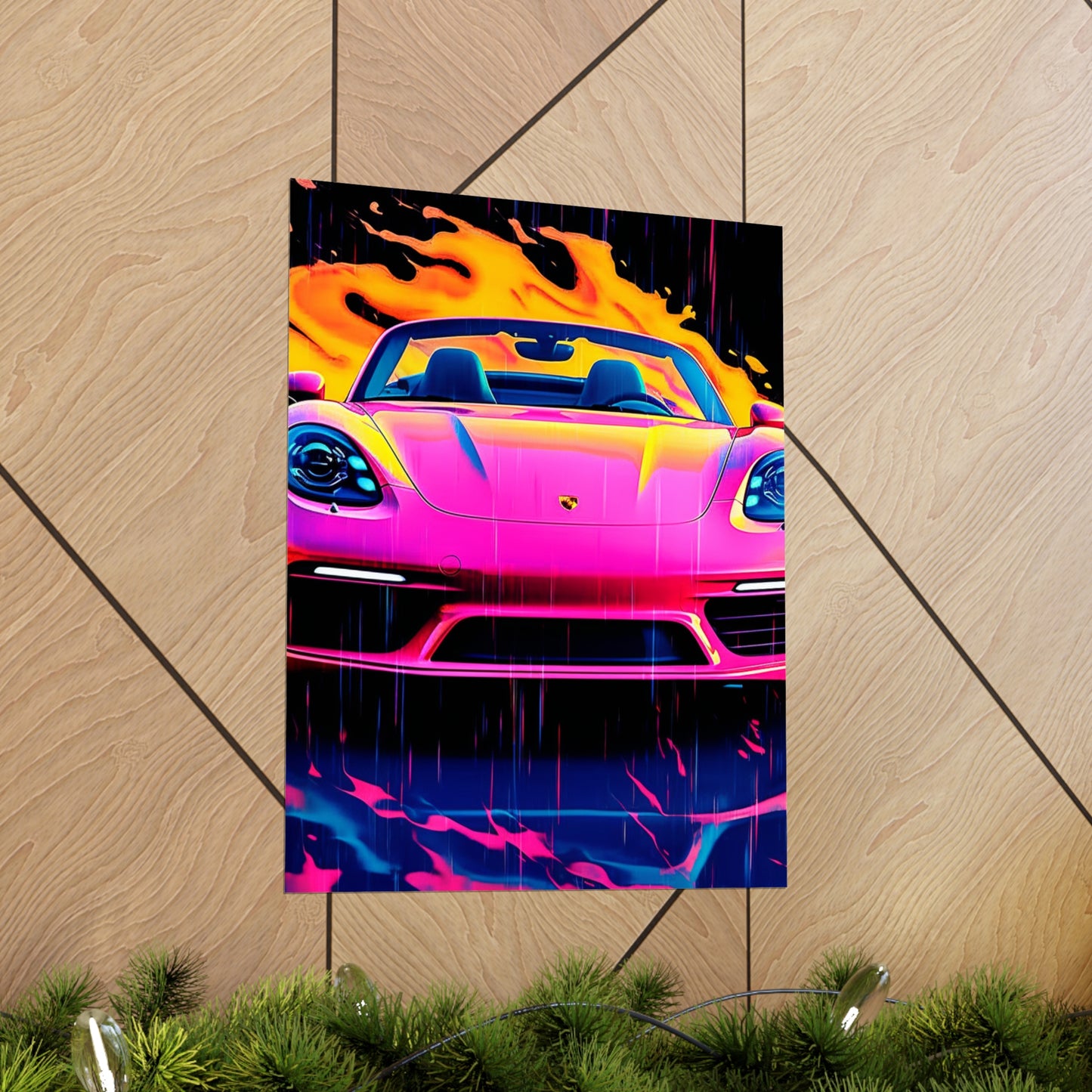 Premium Matte Vertical Posters Pink Porsche water fusion 1