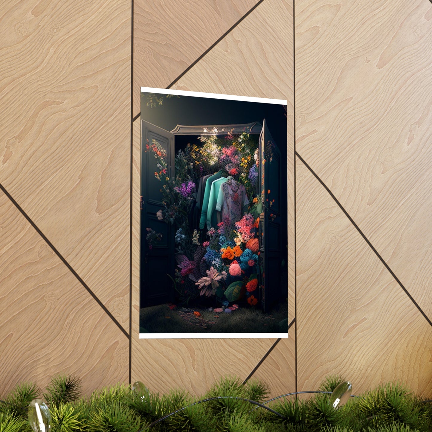 Premium Matte Vertical Posters A Wardrobe Surrounded by Flowers 1