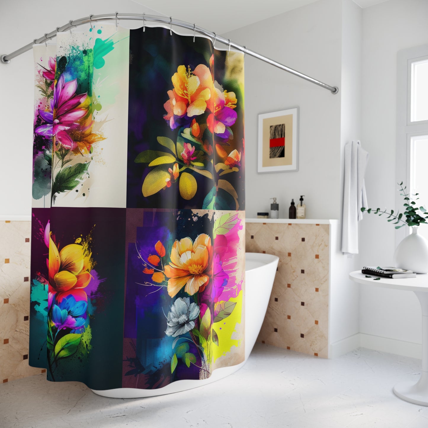 Polyester Shower Curtain bright spring flowers 4 pack